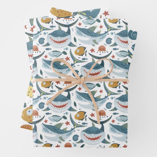 Kute Shark and Fish Pattern Inpakpapier Vel (In situ)