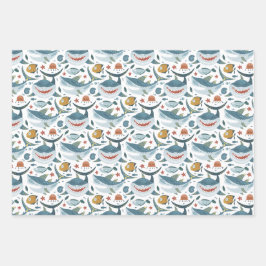 Kute Shark and Fish Pattern Inpakpapier Vel