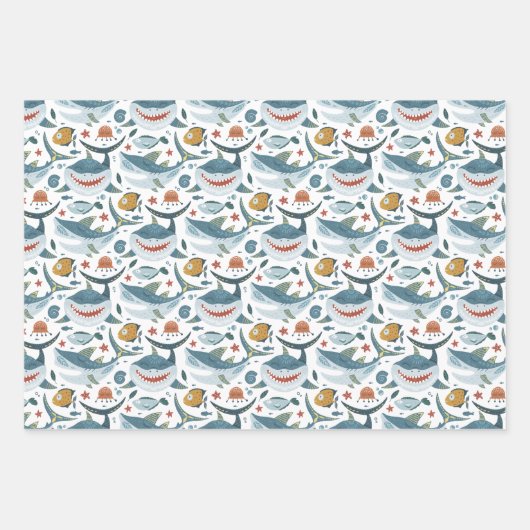 Kute Shark and Fish Pattern Inpakpapier Vel (Voorkant)