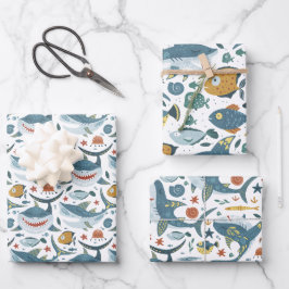 Kute Shark and Fish Pattern Inpakpapier Vel