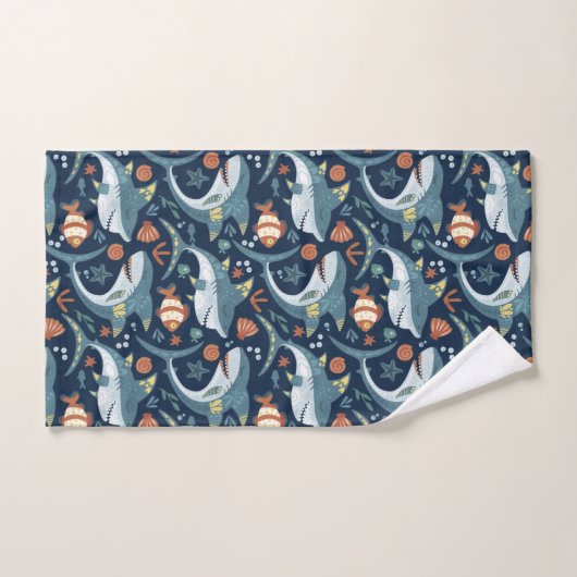 Kute shark cartoon doedle patroon oceaanblauw bad handdoek (Handdoek)