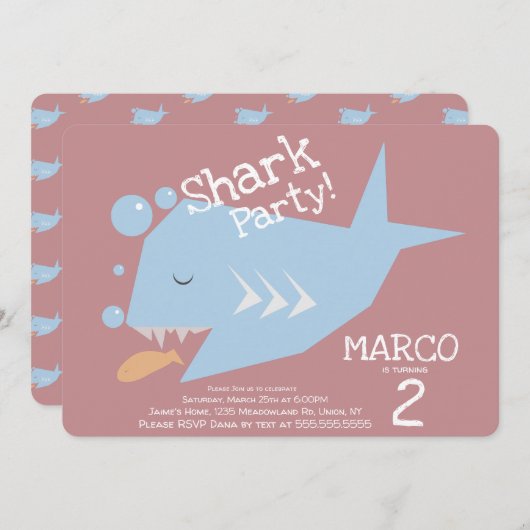 Kute Shark Geometrical Fish Elke leeftijd Blush Kaart (Voorkant / Achterkant)