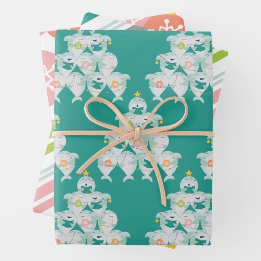 Kute Shark-kerstboom Inpakpapier Vel (In situ)