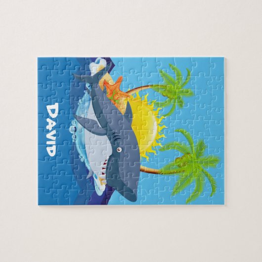 Kute shark voeg naam puzzle voor jigzaag toe legpuzzel (Horizontaal)