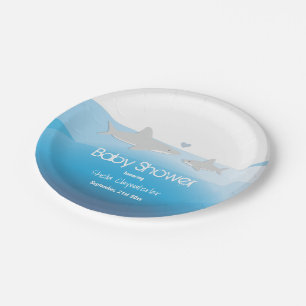 Kute Sharks en Ocean   Bord Baby shower papier