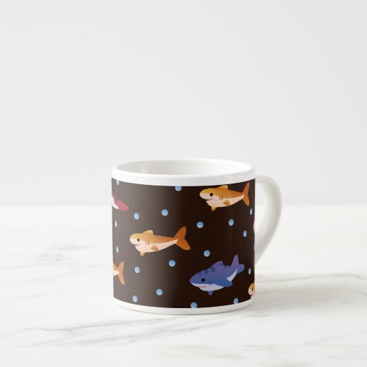 Kute Sharks Pattern, Shark Fish Lovers Espresso Kop (Voorkant rechts)