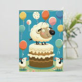 Kute Sheep Birthday Party Flat Wenskaart Bedankkaart (Staand voorkant)