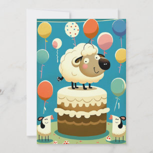 Kute Sheep Birthday Party Flat Wenskaart Bedankkaart
