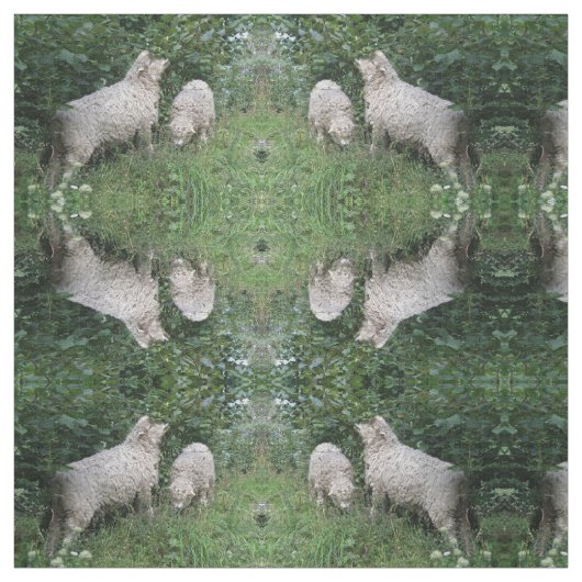 Kute Sheep Eating Leaves Patterned Animal Fabric Stof (Swatch)