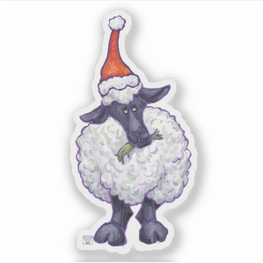 Kute Sheep in een Santa Hat Sticker (Voorkant)