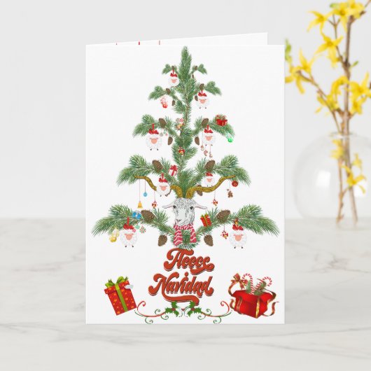 Kute Sheep Kerstmis Vleece Navidad Kaart (Gele Bloem)