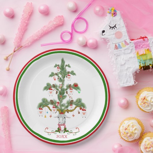 Kute Sheep Tree Fleece Navidad Papieren Bordje (Feest)