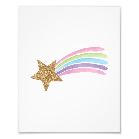 Kute Shooting Star Gold Glitter Rainbow Baby Kinde Foto Afdruk (Voorkant)