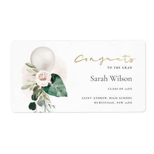 KUTE SILVER WITTE BALLOON FLORAL AFSTUDEERDER CONG ETIKET (Voorkant)