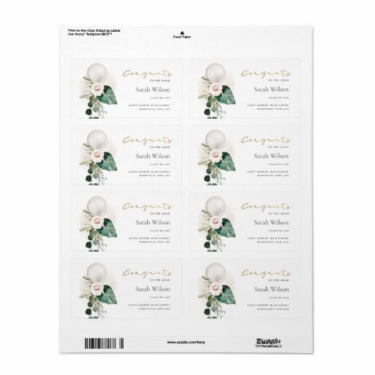 KUTE SILVER WITTE BALLOON FLORAL AFSTUDEERDER CONG ETIKET (Full Sheet)