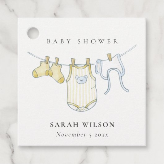 Kute Simple Baby Clothesline Yellow Baby shower Bedankjes Labels (Voorkant)