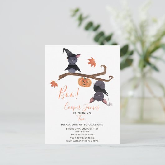 Kute Simple Halloween Bats Child's 2e verjaardag Uitnodiging Briefkaart (Staand voorkant)