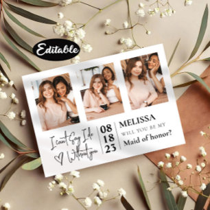 Kute Simple Photo Collage Bridesmaid-Kaart Kaart