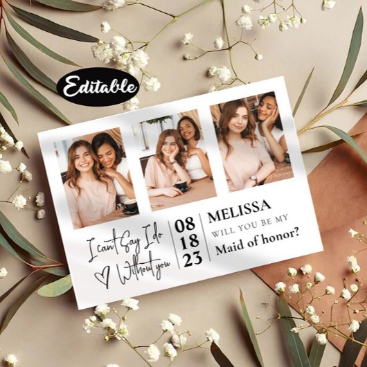 Kute Simple Photo Collage Bridesmaid-Kaart Kaart