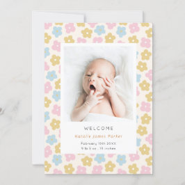 Kute Simple Rainbow Floral Waterverf Birth Aankondiging