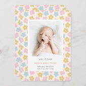 Kute Simple Rainbow Floral Waterverf Birth Aankondiging (Voorkant / Achterkant)