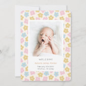Kute Simple Rainbow Floral Waterverf Birth Aankondiging (Voorkant)