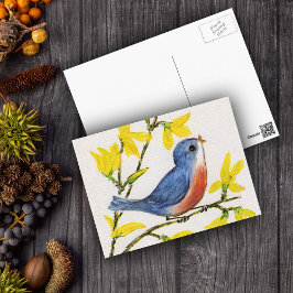 Kute Singing Blue Bird Tree Briefkaart