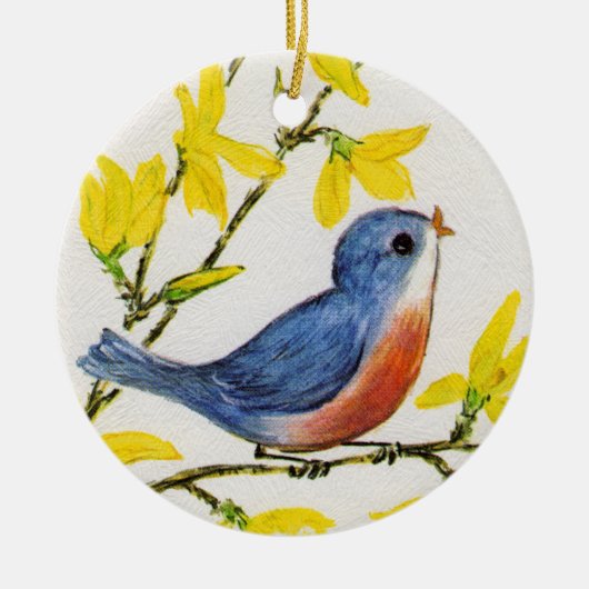 Kute Singing Blue Bird Tree Keramisch Ornament (Voorkant)