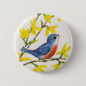 Kute Singing Blue Bird Tree Ronde Button 5,7 Cm (Voorkant)