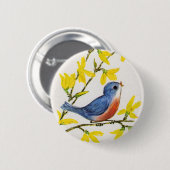 Kute Singing Blue Bird Tree Ronde Button 5,7 Cm (Voorkant /achterkant)