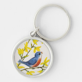 Kute Singing Blue Bird Tree Sleutelhanger