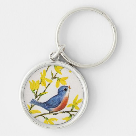 Kute Singing Blue Bird Tree Sleutelhanger (Voorkant)