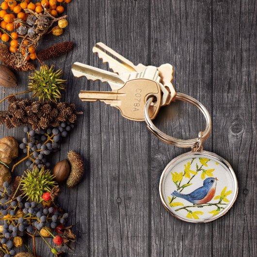 Kute Singing Blue Bird Tree Sleutelhanger