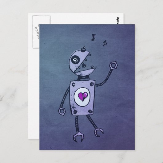 Kute Singing Cartoon Retro Robot briefkaart (Voorkant / Achterkant)