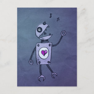 Kute Singing Cartoon Retro Robot briefkaart