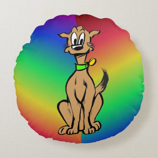 Kute Sitting Dog, Regenboogronde Kinder Pijl Rond Kussen (Voorkant)