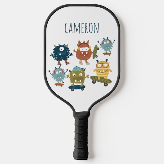 Kute Skateboard Monsters Personeelsbenaming Pickleball Paddle (Achterkant)