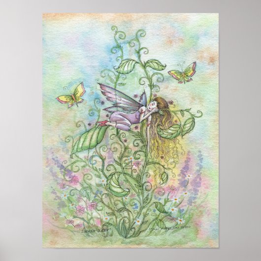 Kute slaapzool en Butterflies Fantasy Art Poster (Voorkant)