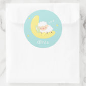 Kute Slapende Kleine Lamb op de maan Ronde Sticker (Tas)