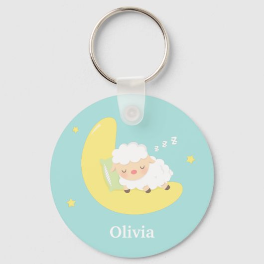 Kute Slapende Kleine Lamb op de maan Sleutelhanger (Voorkant)