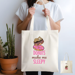 Kute Slapy Sloth Resting on Pink Sprinkle Donuts Tote Bag