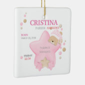 Kute Sleeping Teddy Bear Baby Girl Birth Stats Keramisch Ornament (Rechts)