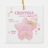 Kute Sleeping Teddy Bear Baby Girl Birth Stats Keramisch Ornament (Voorkant)