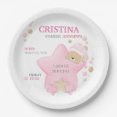 Kute Sleeping Teddy Bear Baby Girl Birth Stats Pap Papieren Bordje (Voorkant)