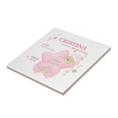 Kute Sleeping Teddy Bear Baby Girl Birth Stats Tegeltje (Zijkant)