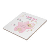 Kute Sleeping Teddy Bear Baby Girl Birth Stats Tegeltje (Zijkant)