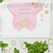 Kute Sleeping Teddy Bear Baby Girl Birth Stats Theedoek (Gevouwen)