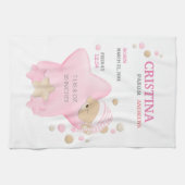 Kute Sleeping Teddy Bear Baby Girl Birth Stats Theedoek (Horizontaal)