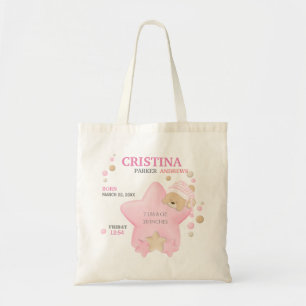 Kute Sleeping Teddy Bear Baby Girl Birth Stats Tot Tote Bag