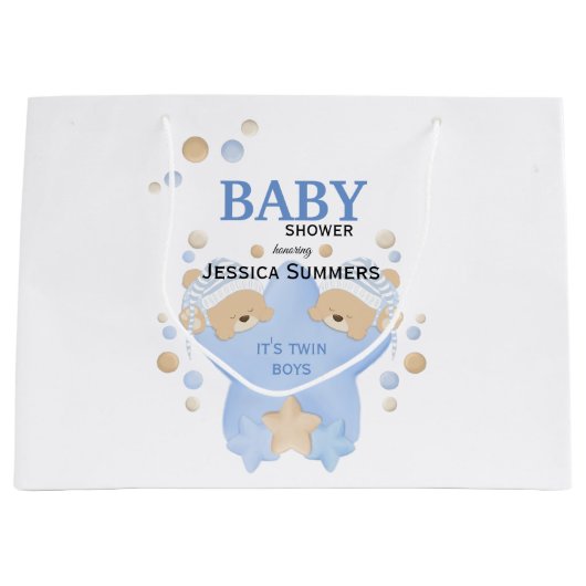 Kute sleeping Teddy bears Twin Baby Boys Shower La Groot Cadeauzakje (Voorkant)